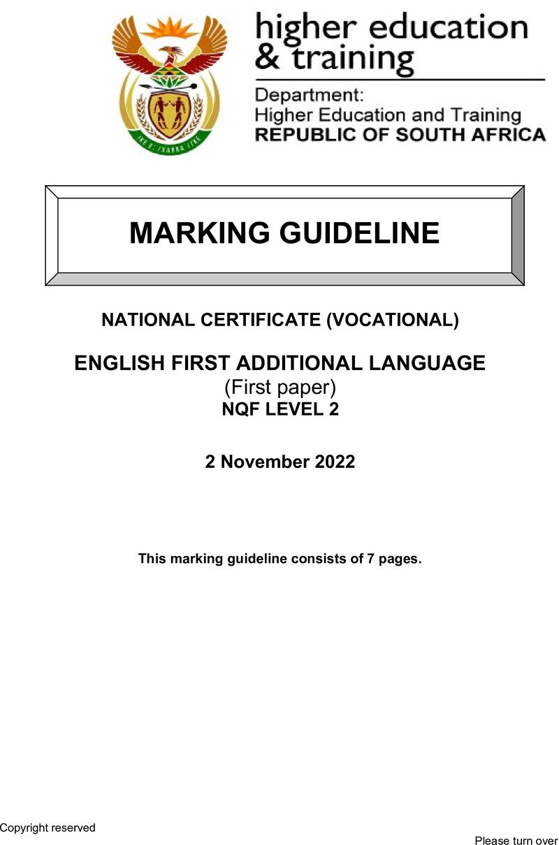English First Additional Language L2 P1 MEMO Nov 2022 preview