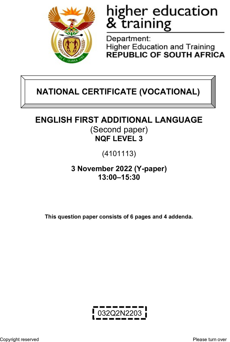 English First Additional Language L3 P2 QP 2022 preview