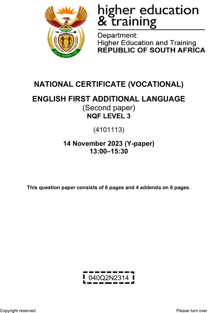 English First Additional Language L3 P2 QP Nov 2023 preview