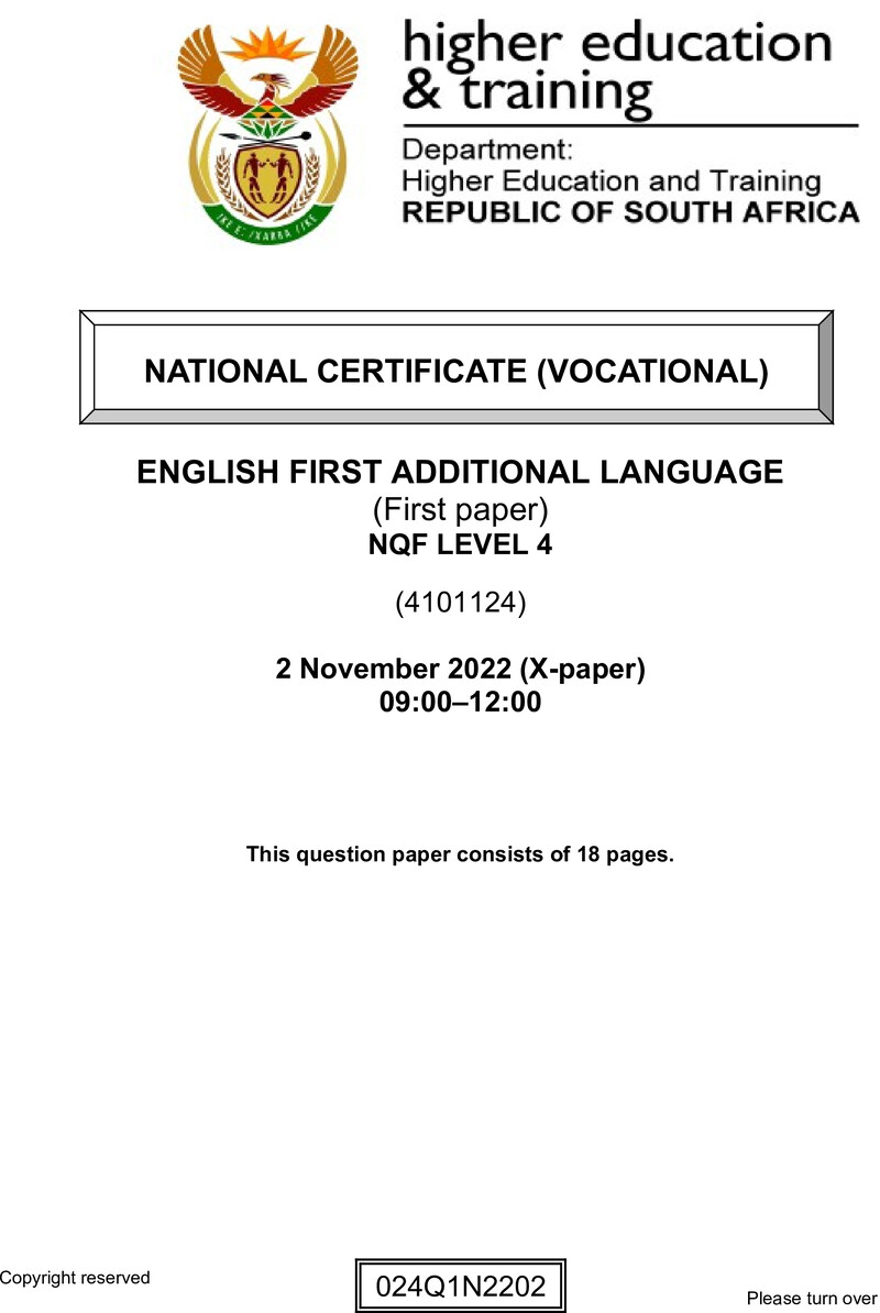 English First Additional Language L4 P1 QP Nov 2022 preview