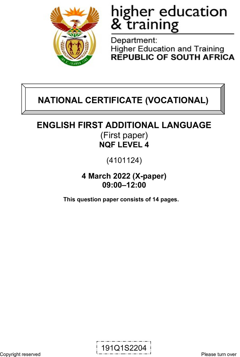 English First Additional Language L4 P1 Supp QP Feb 2022 preview