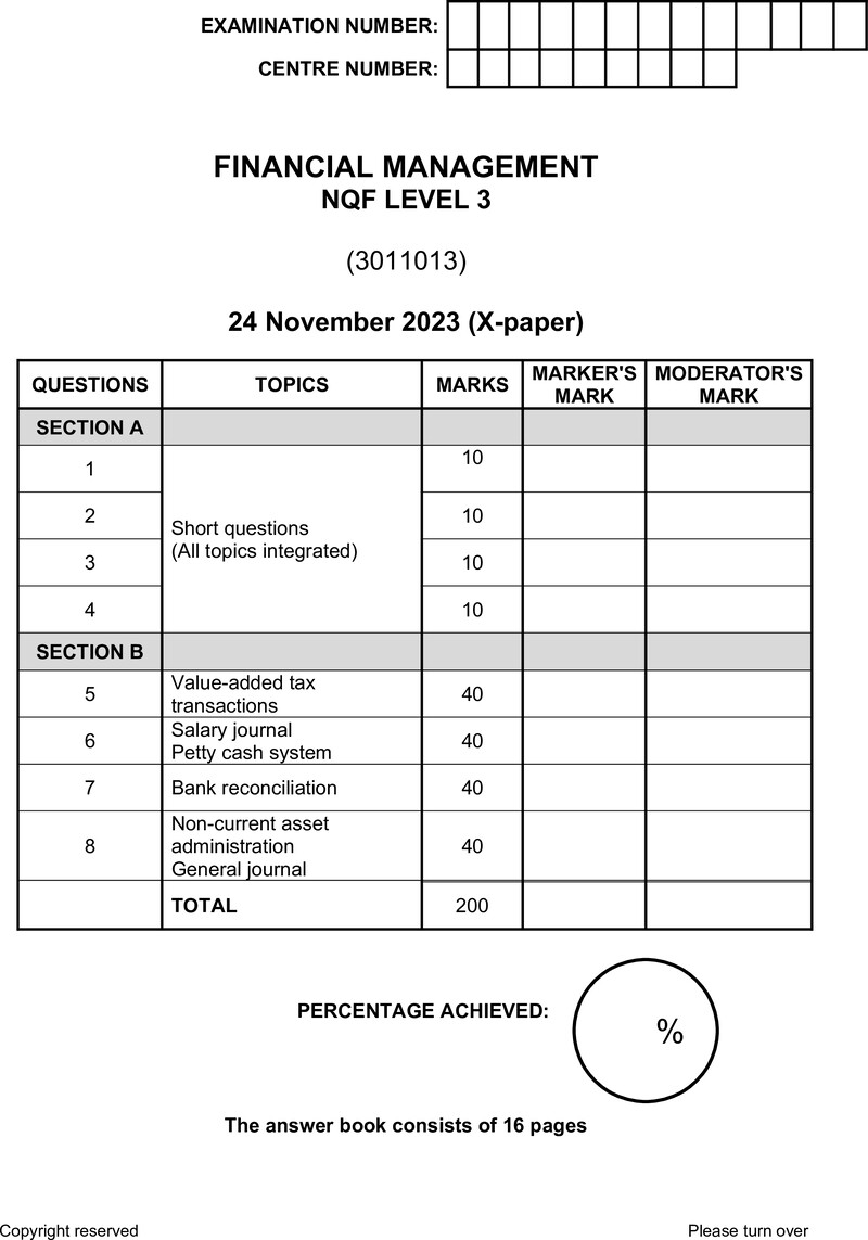 Nc1260 Financial Management L3 Answer Book Nov 2023