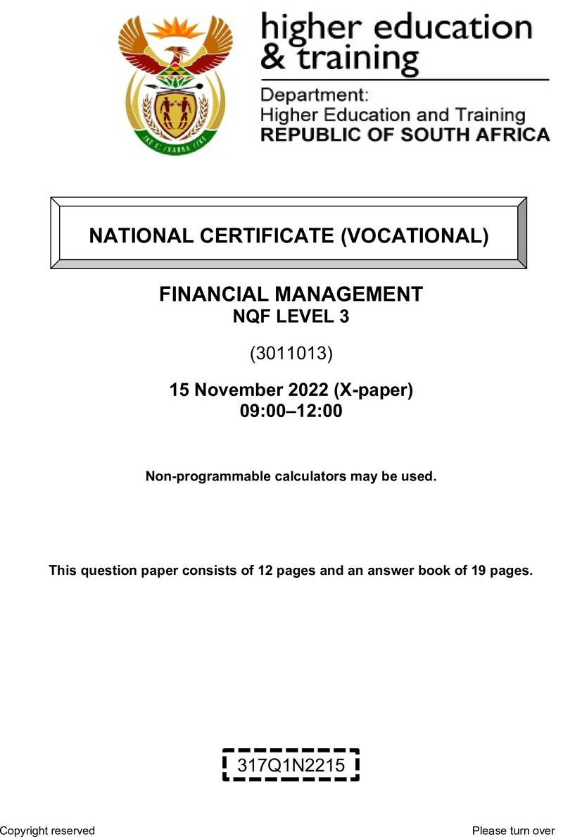 Financial Management L3 QP Nov 2022 preview
