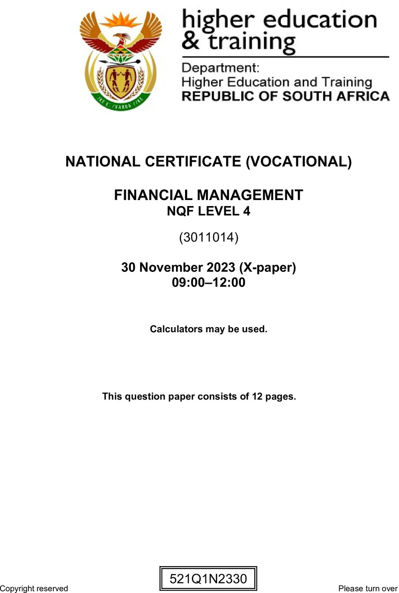 Financial Management L4 Nov QP 2023 preview