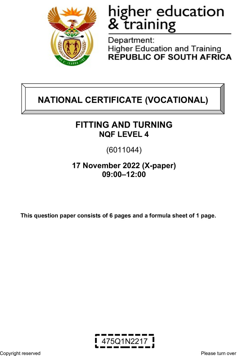 Nc1300 Fitting And Turning L4 Nov QP 2022 Signed Off