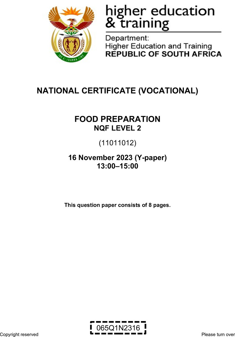 Food Preparations L2 QP Nov 2023 Van Zyl E preview
