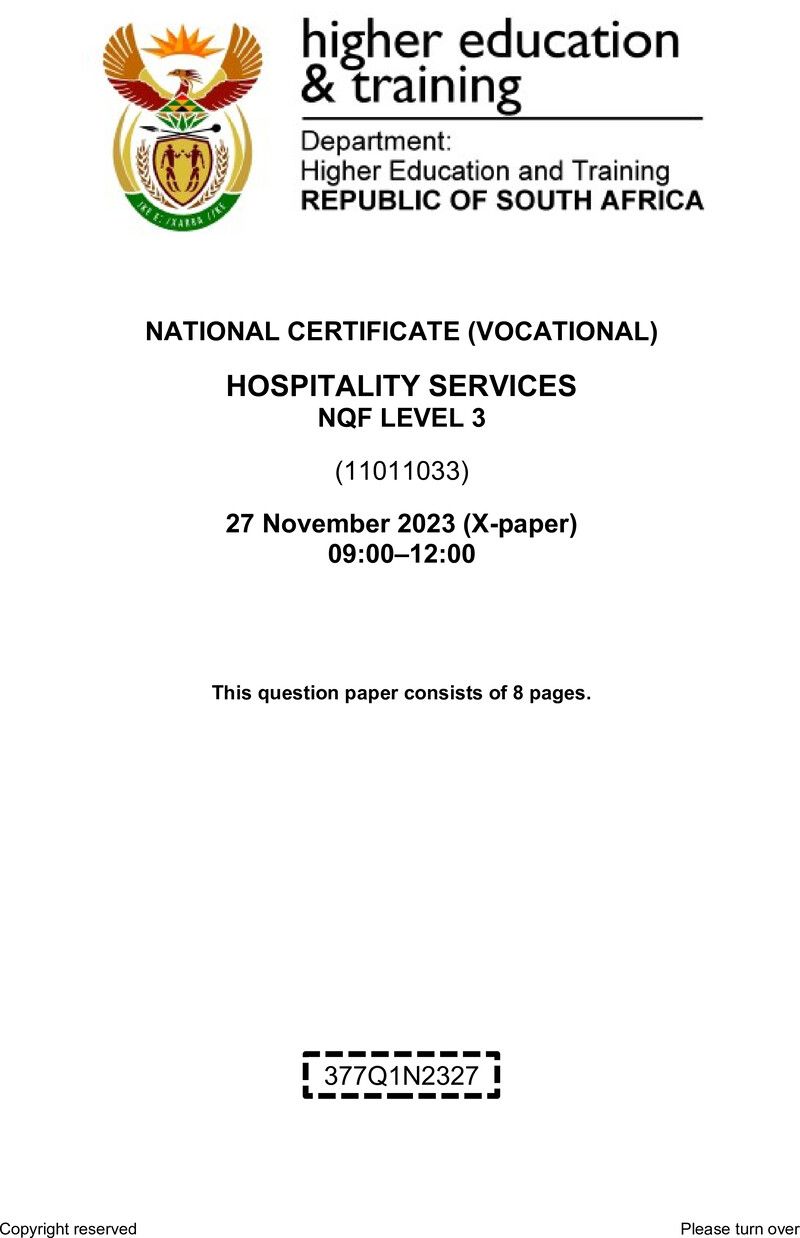 Nc1460 Hospitality Services L3 QP Nov 2023 Edited