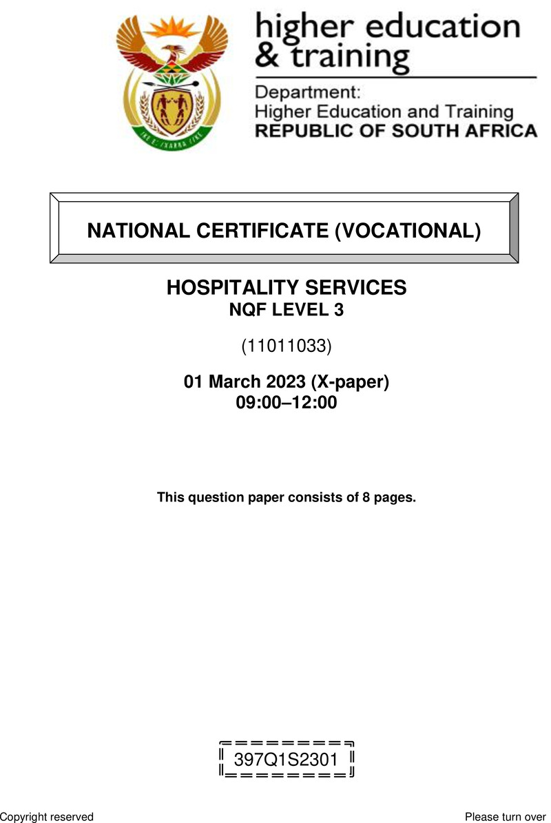 Nc1460 Hospitality Services L3 QP Supp Feb 2023