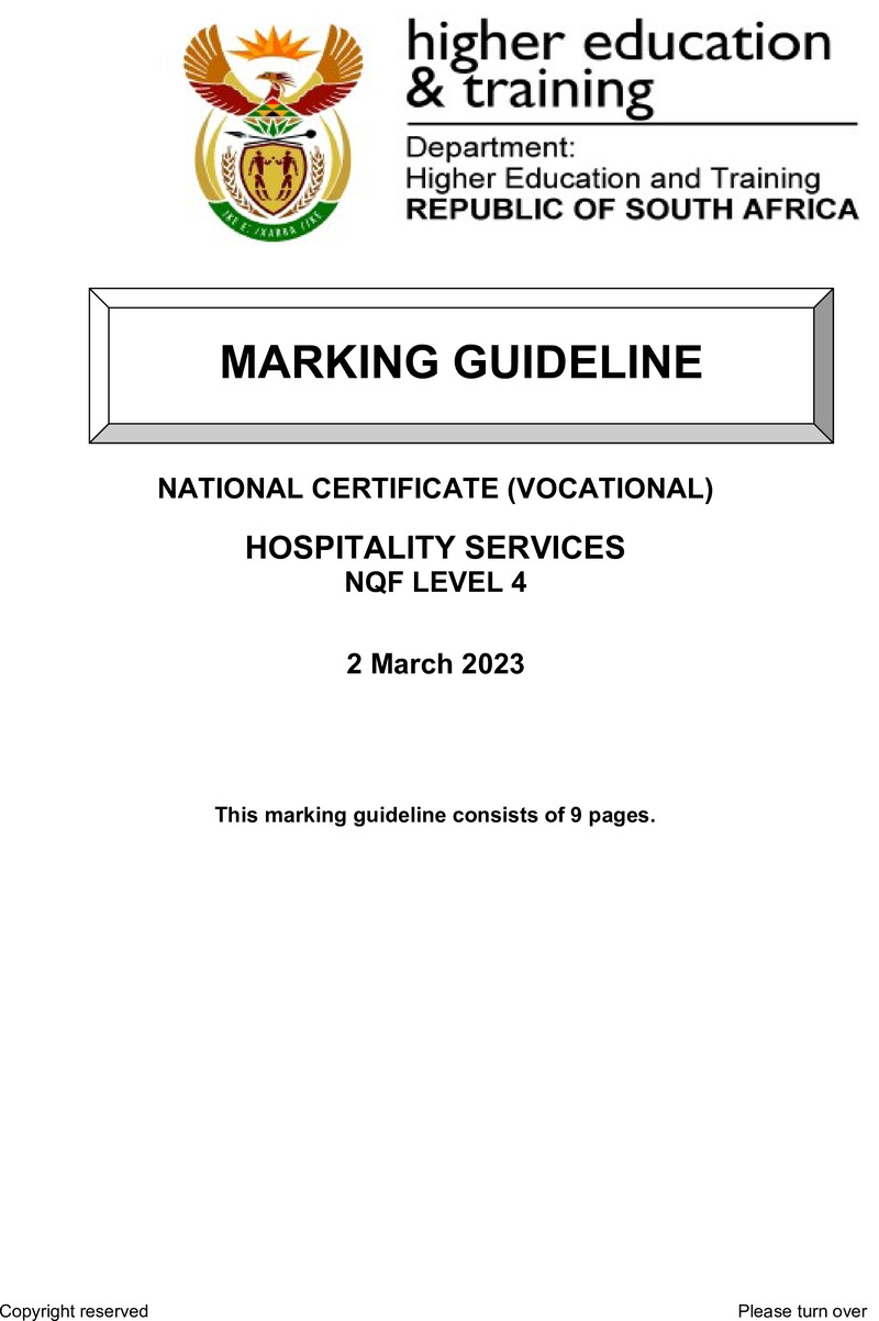 Hospitality Services L4 MEMO Supp 2023 preview