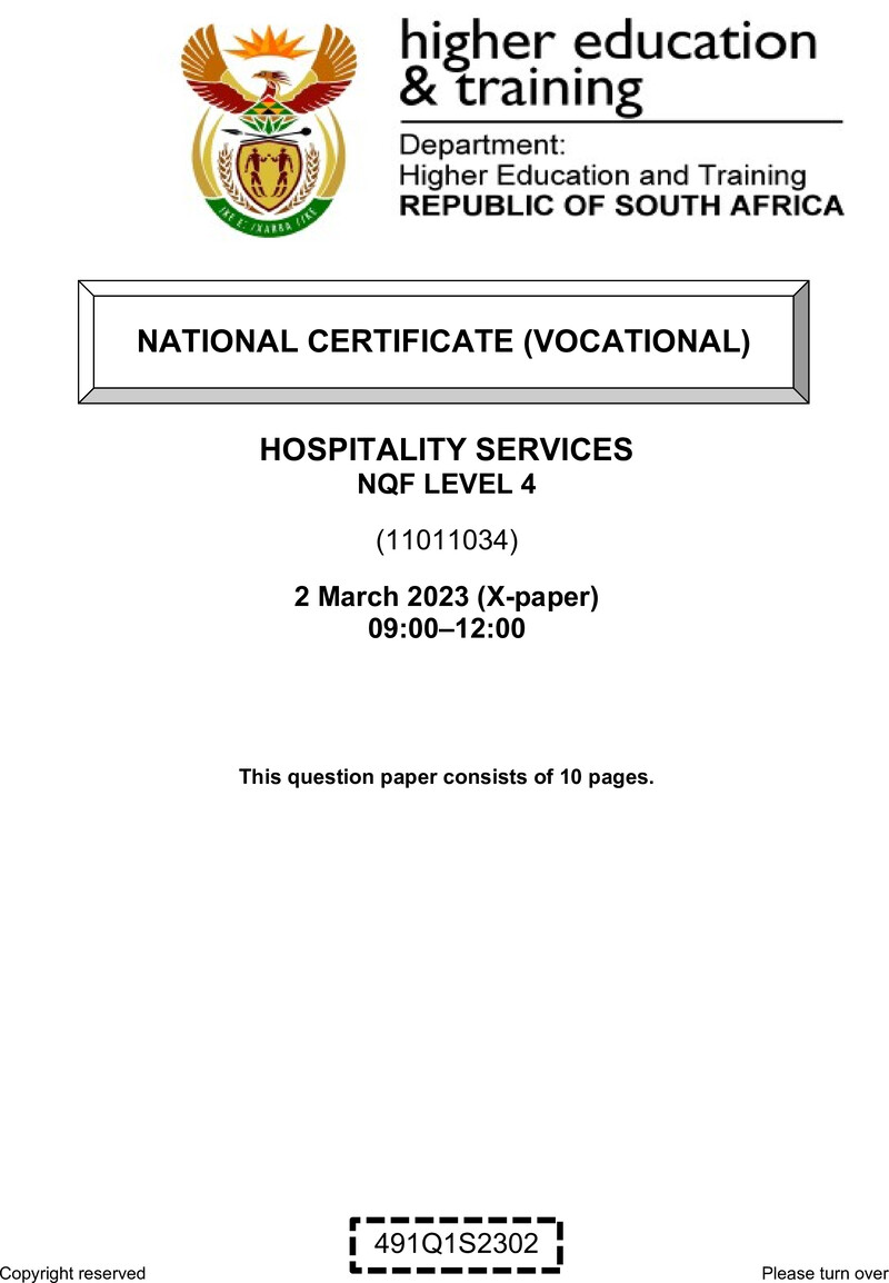 Hospitality Services L4 QP Supp 2023 preview