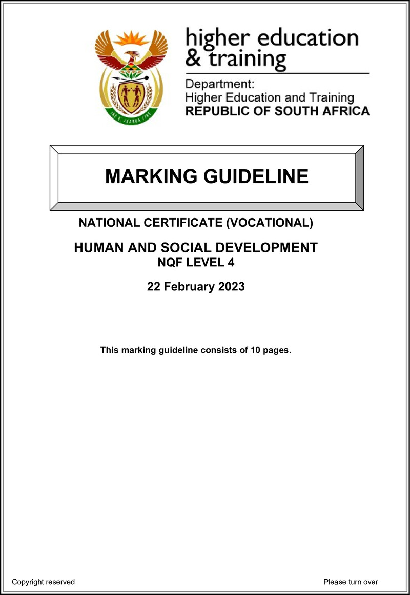 Human And Social Development L4 MEMO Feb 2023 preview