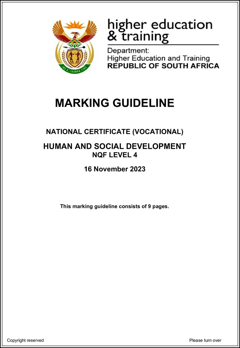 Human And Social Development L4 MEMO Nov 2023 preview