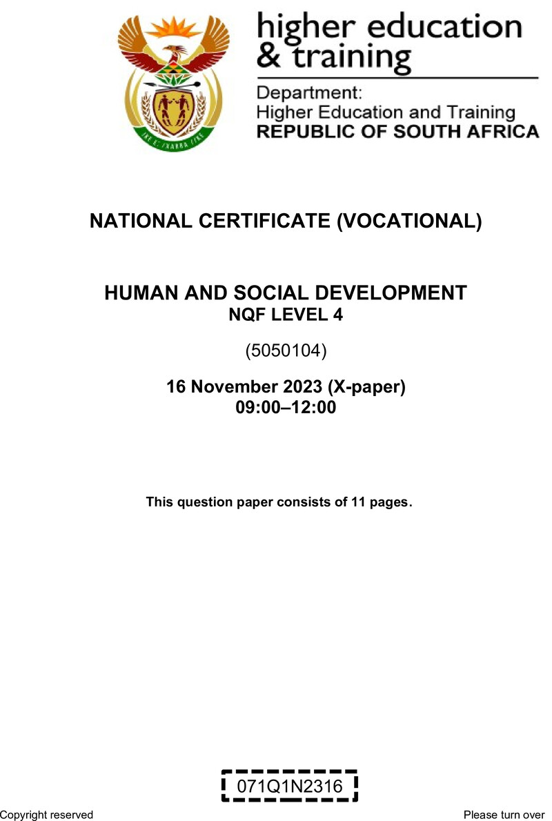 Human And Social Development L4 QP Nov 2023 preview
