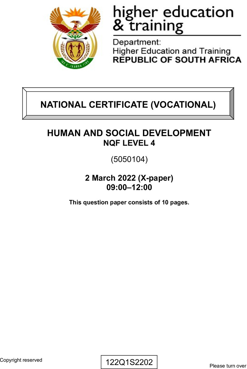 Human And Social Development L4 QP Supp Feb 2022 preview