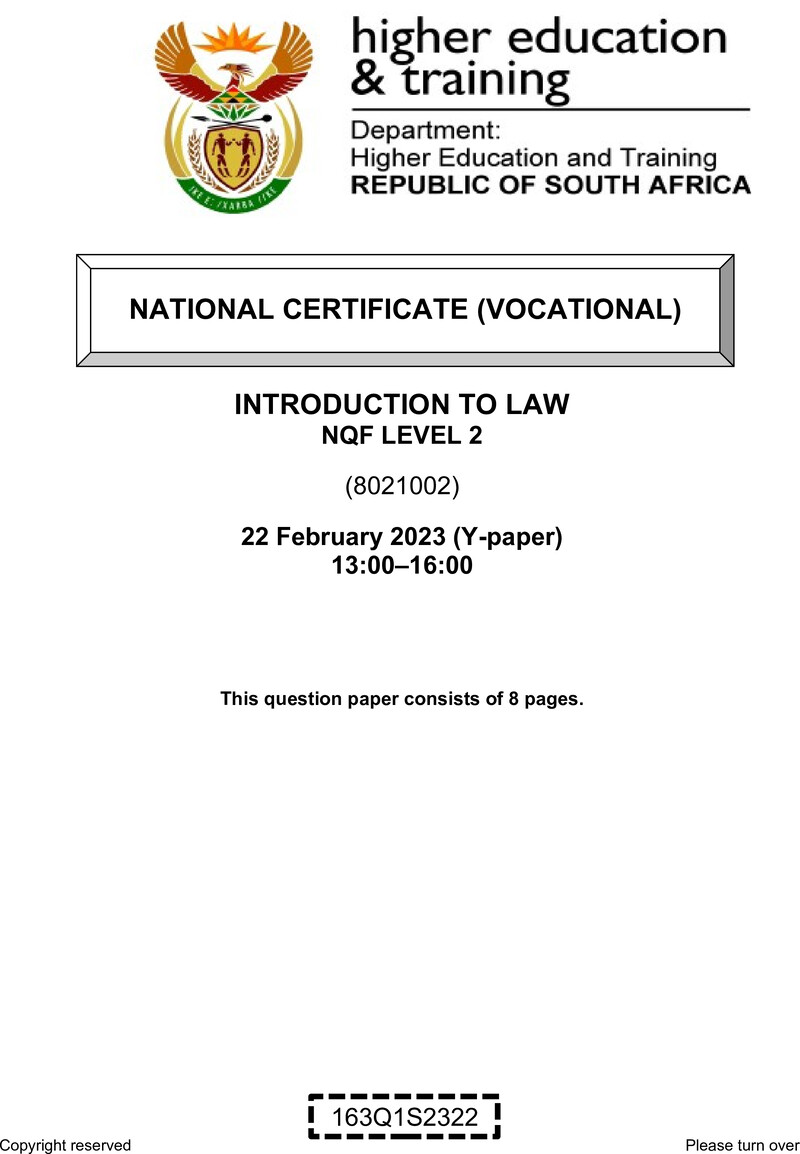 Introduction To Law L2 QP Supp Feb 2023 De Jager