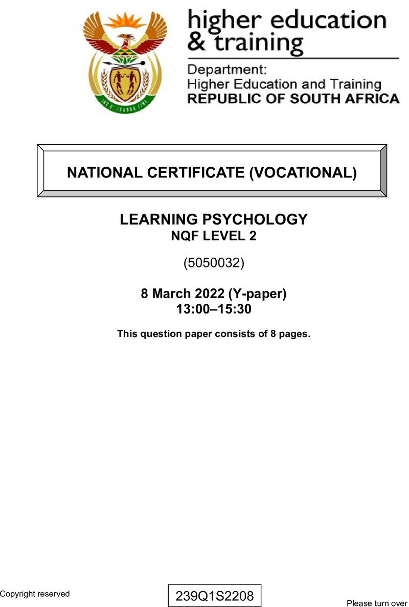 Learning Psychology L2 QP Supp Feb 2022 Signed Off