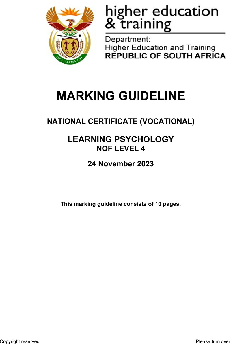 Nc1700 Learning Psychology L4 Nov Memo 2023 Signed Off
