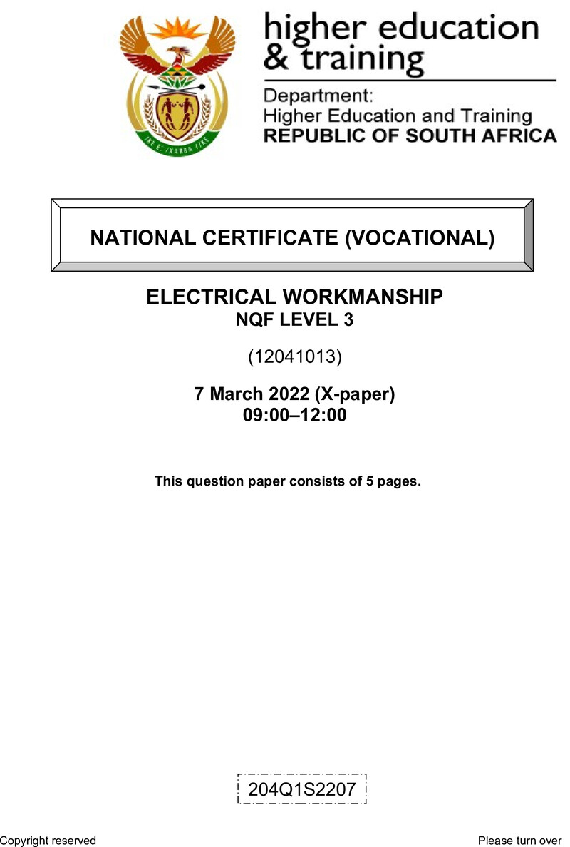 Electrical Workmanship L3 Supp QP Feb 2022 Watson