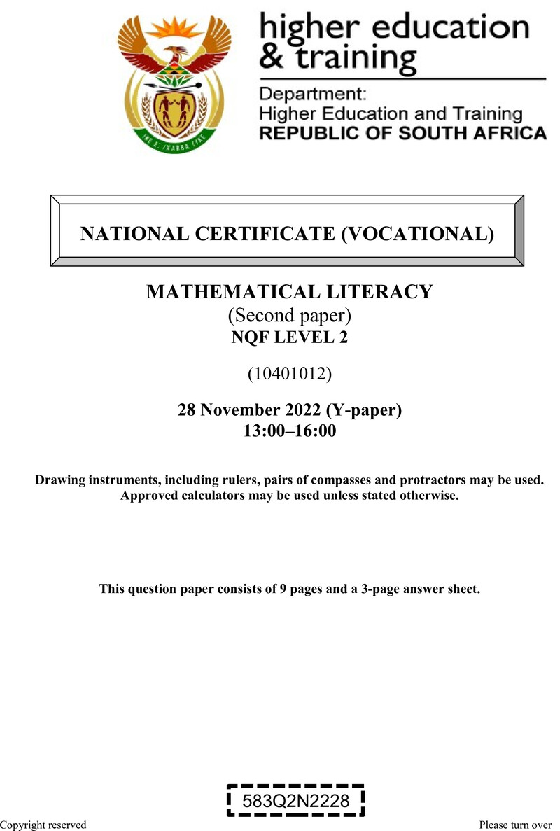 Nc1960 Mathematical Literacy L2 P2 QP Nov 2022 Signed Off