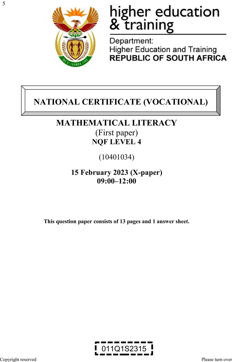 Mathematical Literacy L4 P1 QP Feb 2023 preview