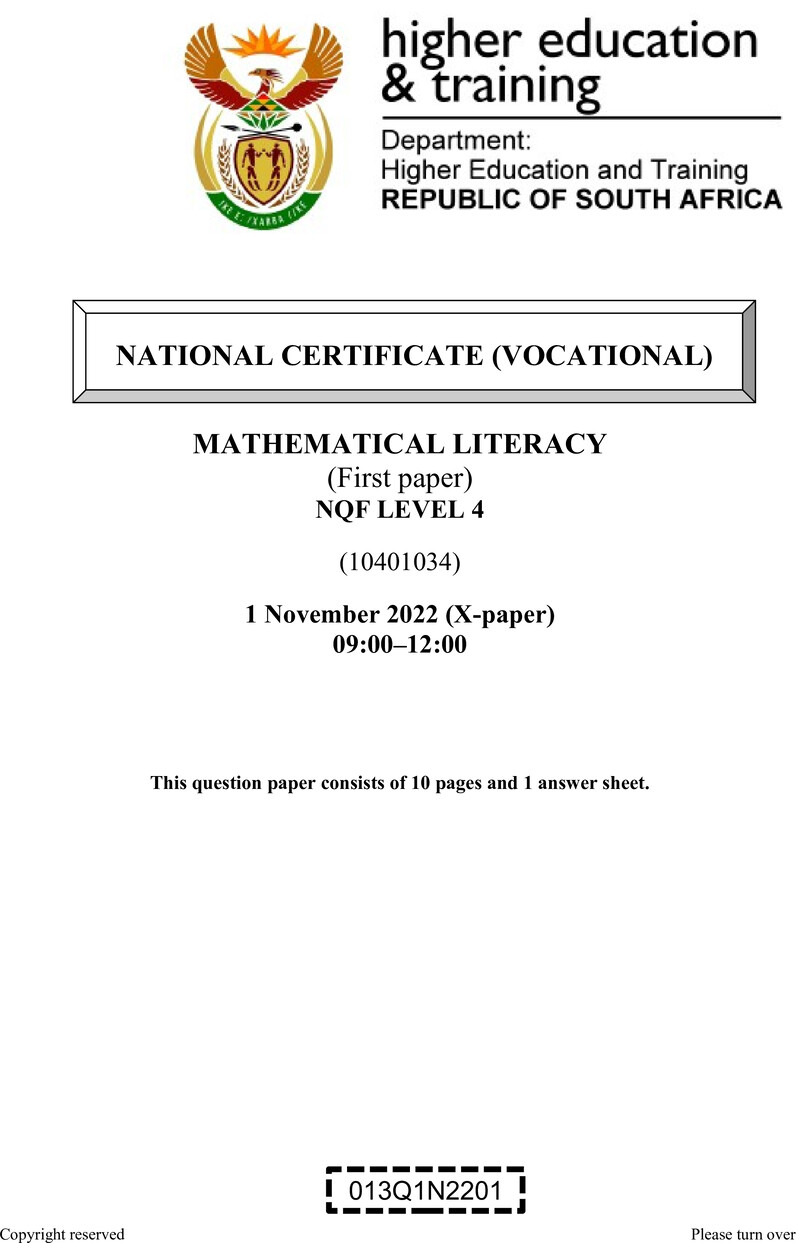 Mathematical Literacy L4 P1 QP Nov 2022 preview
