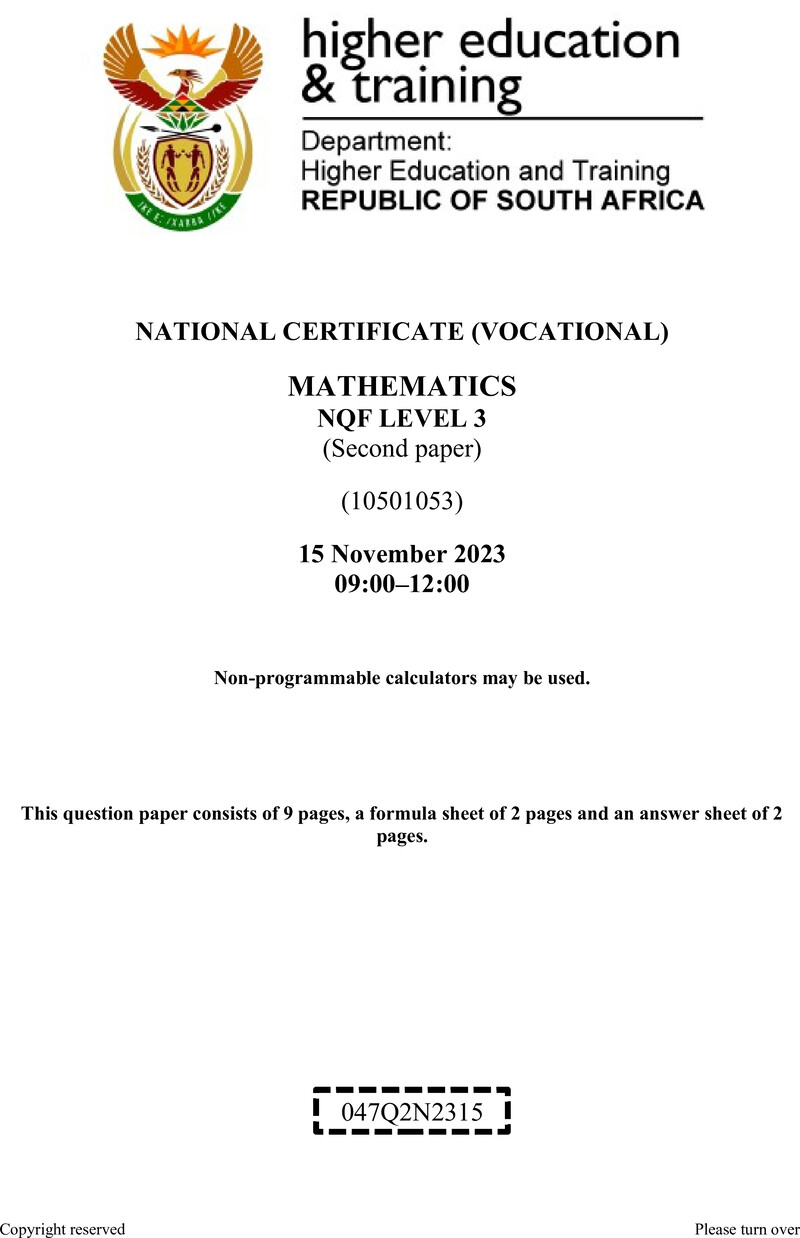 Mathematics L3 P2 Nov QP 2023 preview