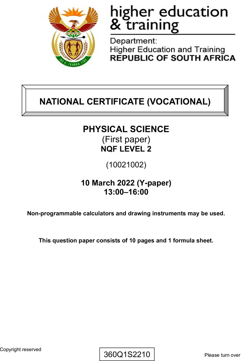Physical Science L2 P1 QP Supp Feb 2022 Signed Off