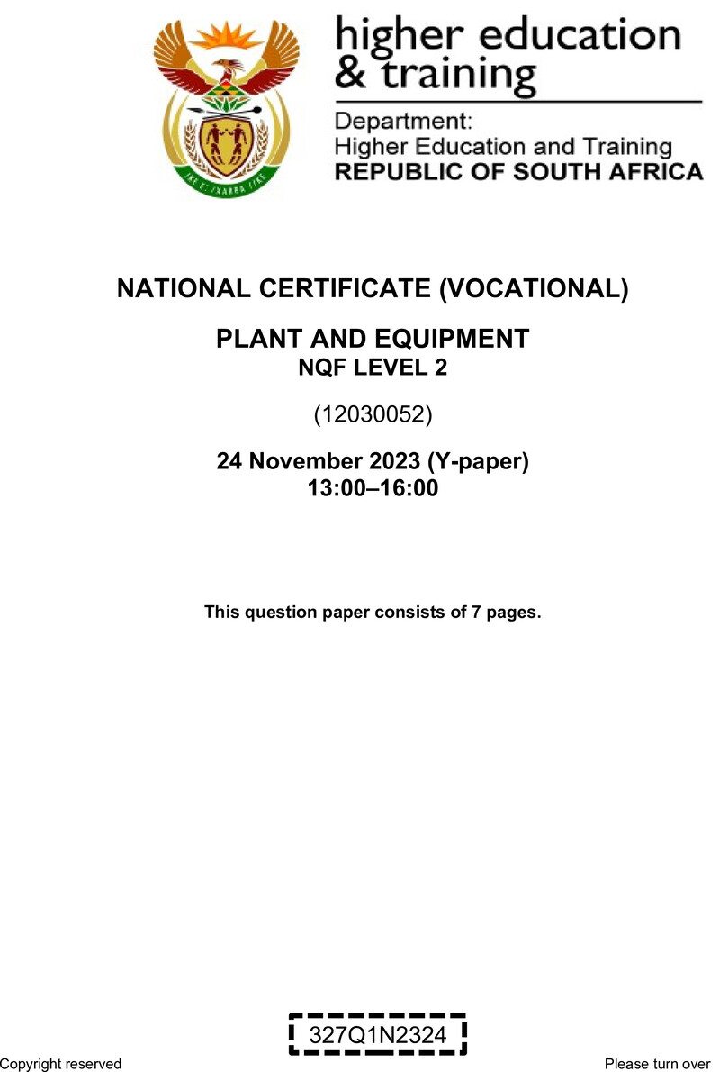Nc2340 Plant And Equipment L2 QP Nov 2023 Ed Bedeker