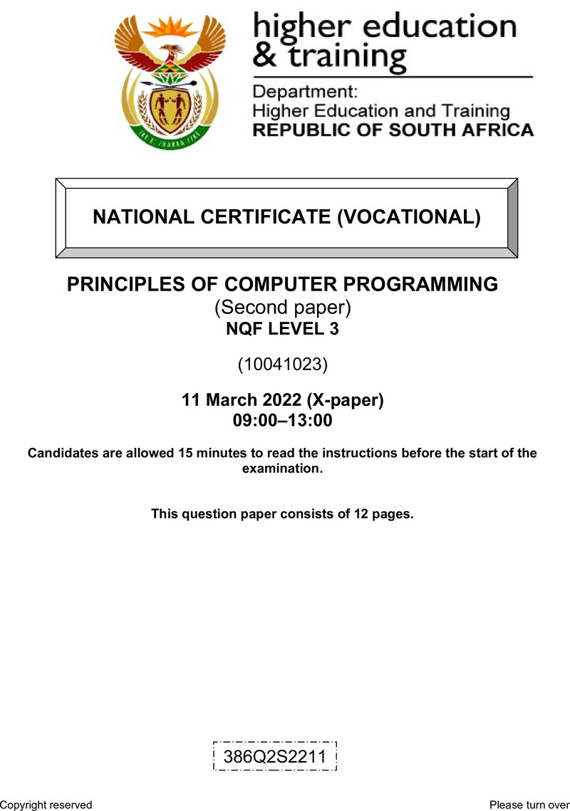 Principles Of Computer Programming L3 P2 QP Supp Feb 2022 De Jager