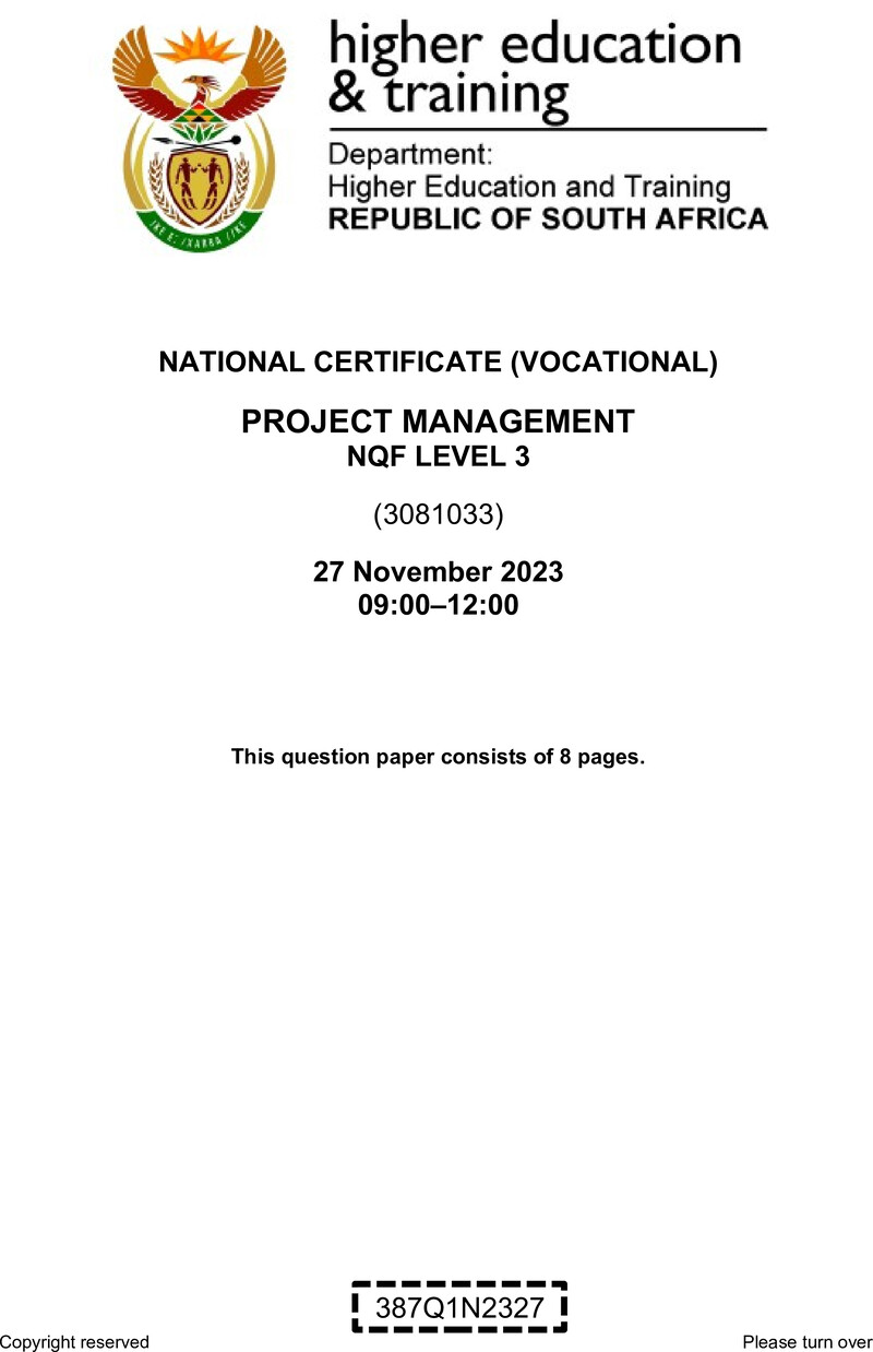 Nc2530 Project Management L3 QP Nov 2023