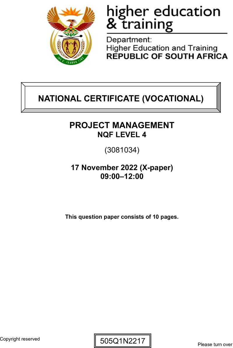Project Management L4 QP Nov 2022 preview