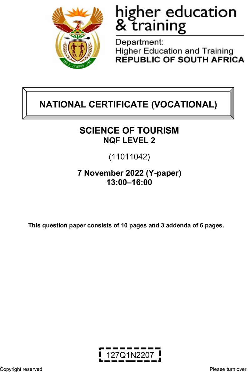 Nc2700 Science Of Tourism L2 Nov QP 2022 Ed Bedeker
