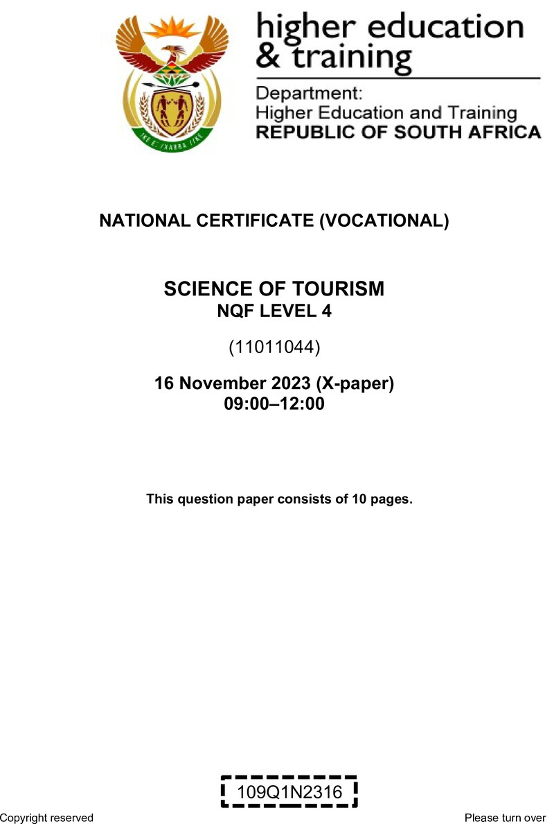 Nc2720 Science Of Tourism L4 Nov QP 2023 Signed Off