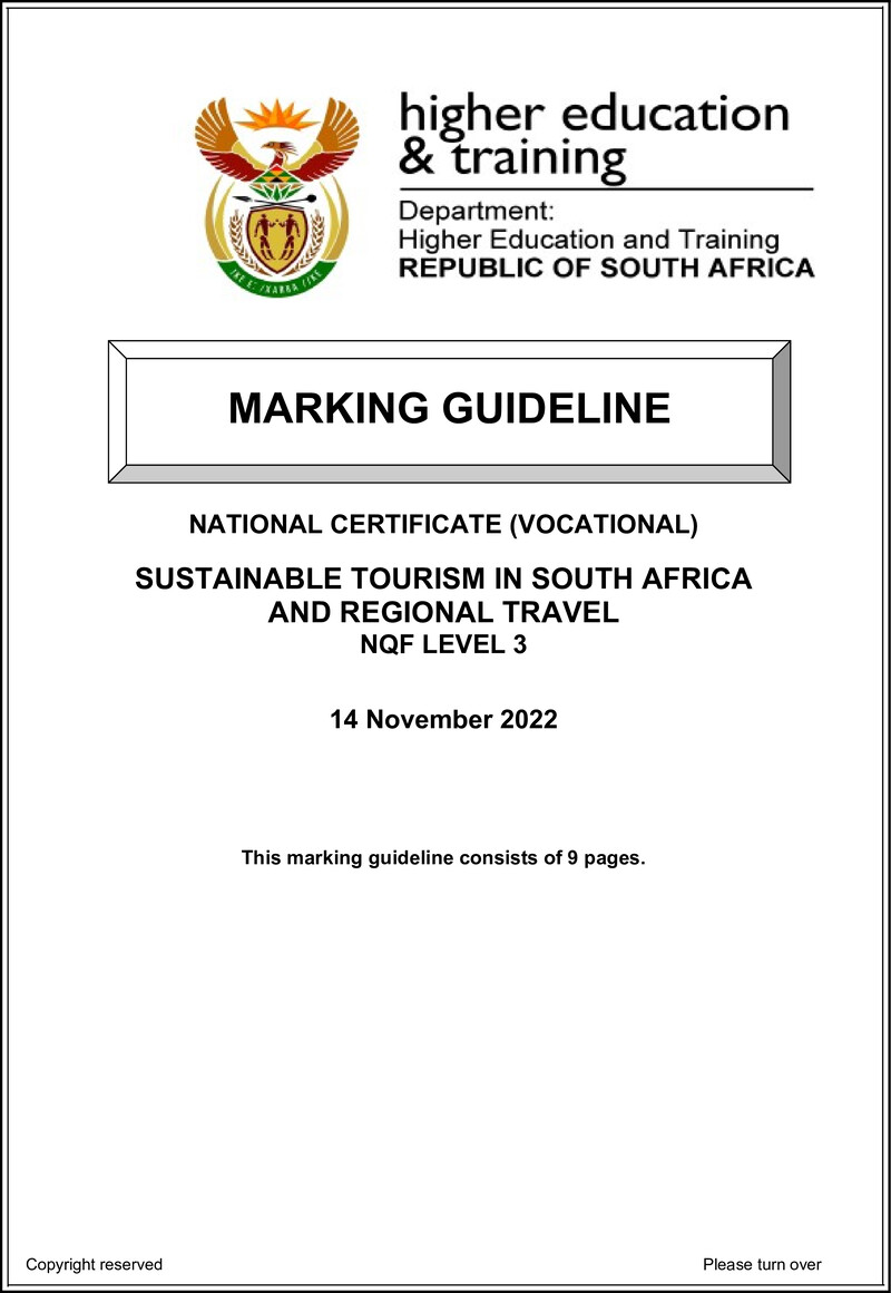 Sustainable Tourism In Sa And Regional Travel L3 Nov MEMO 2022 preview
