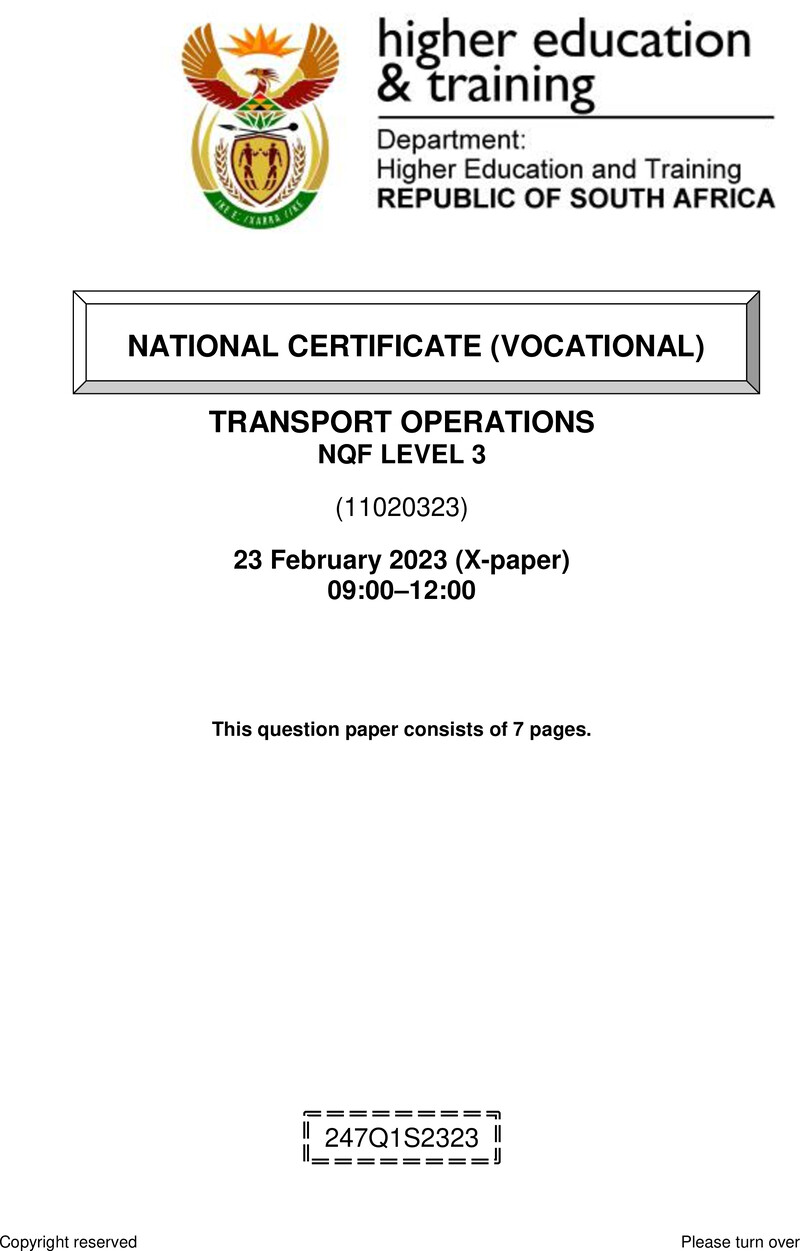 Nc2960 Transport Operations L3 QP Feb 2023