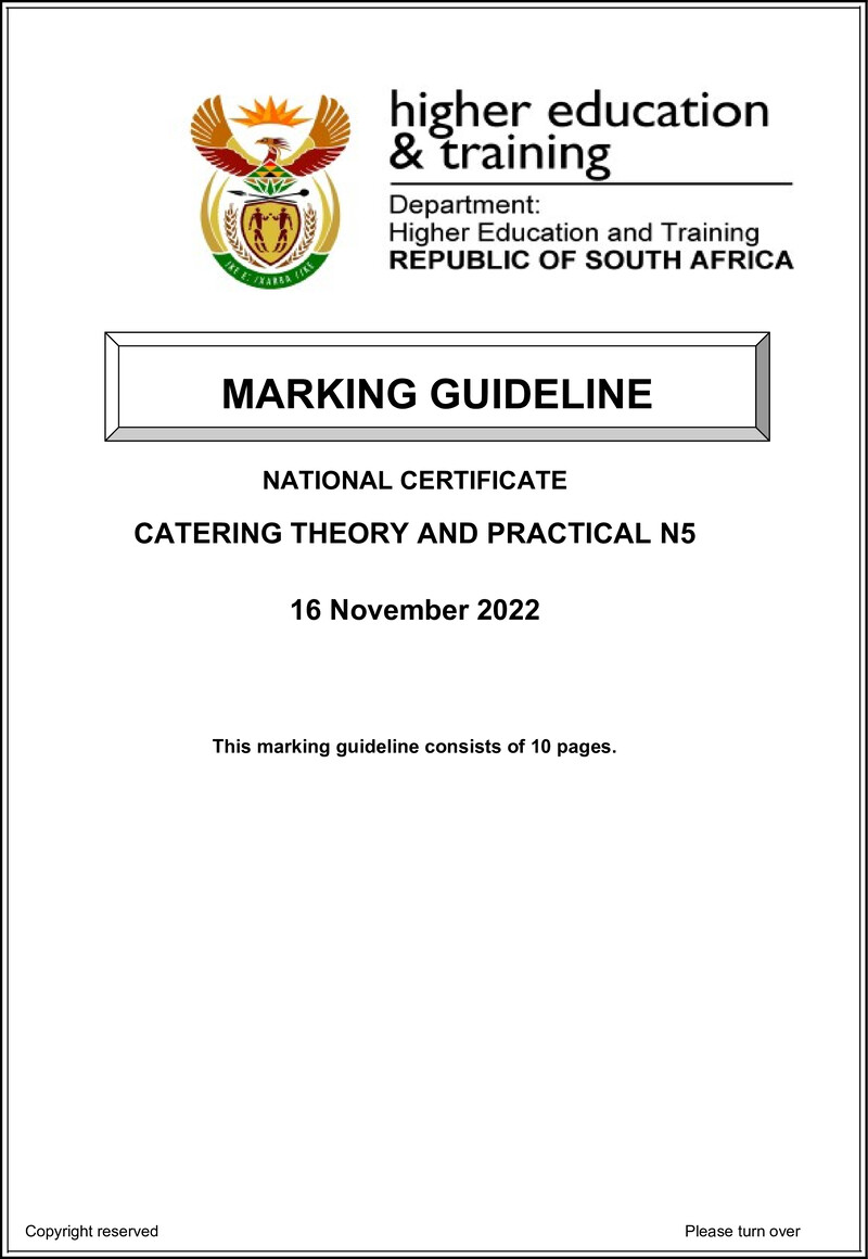 N90 Catering Theory And Practical N5 Memo Nov 2022