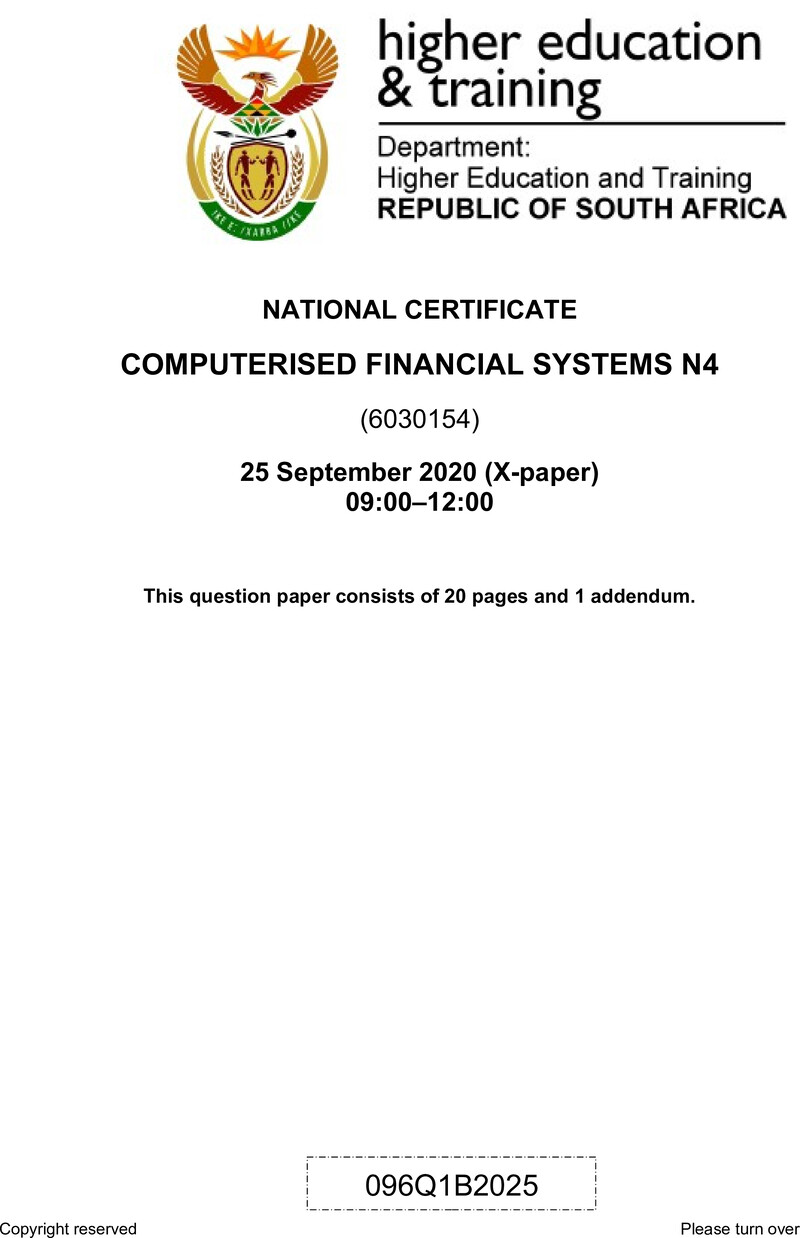 Computerised Financial Systems N4 QP June 2020