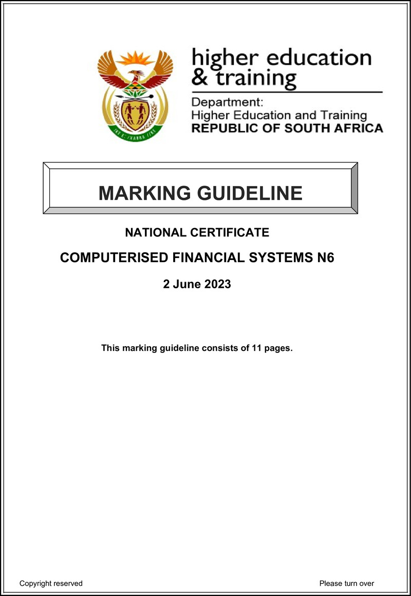 Computerised Financial Systems N6 June Memo 2023