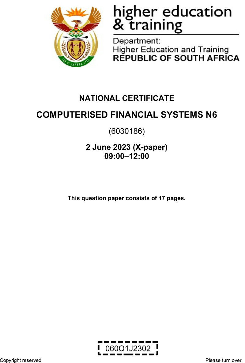Computerised Financial Systems N6 June QP 2023 De Jager