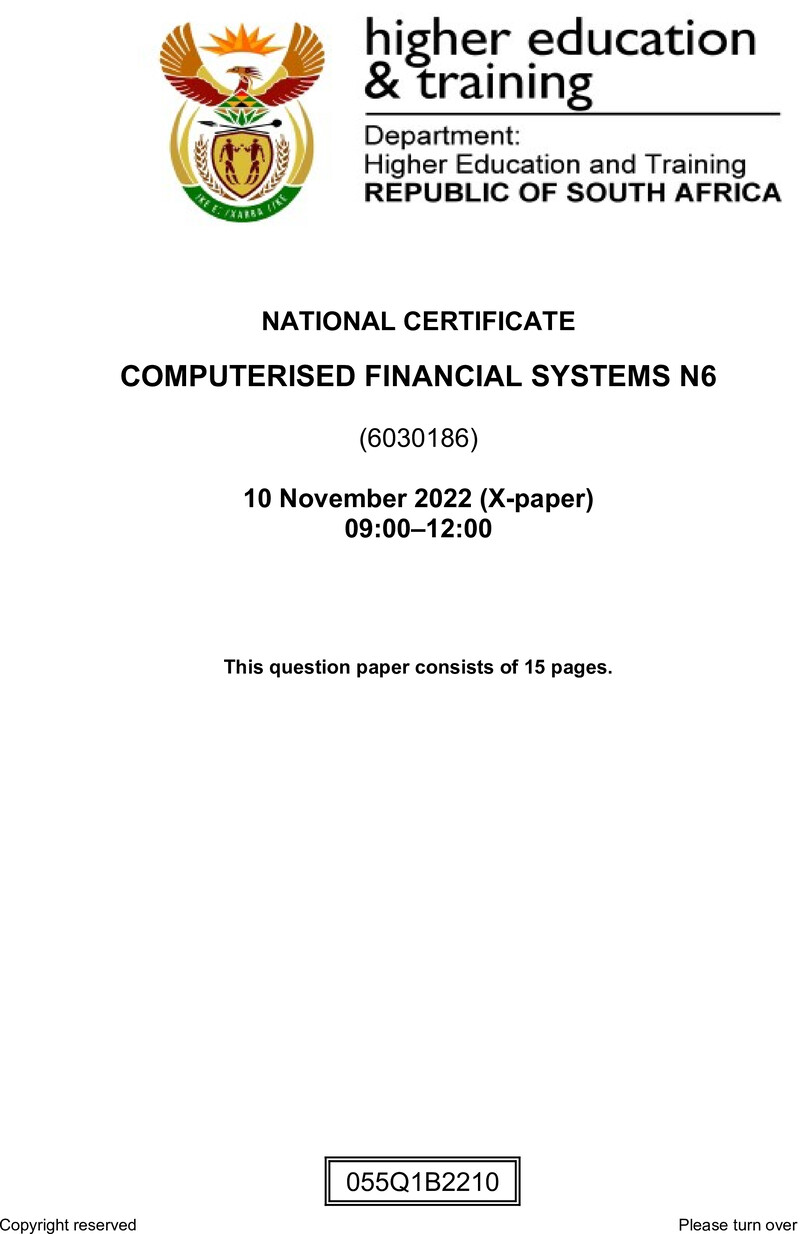 Computerised Financial Systems N6 Nov QP 2022 De Jager