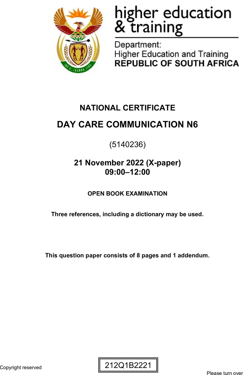 Day Care Communication N6 QP Nov 2022 De Jager