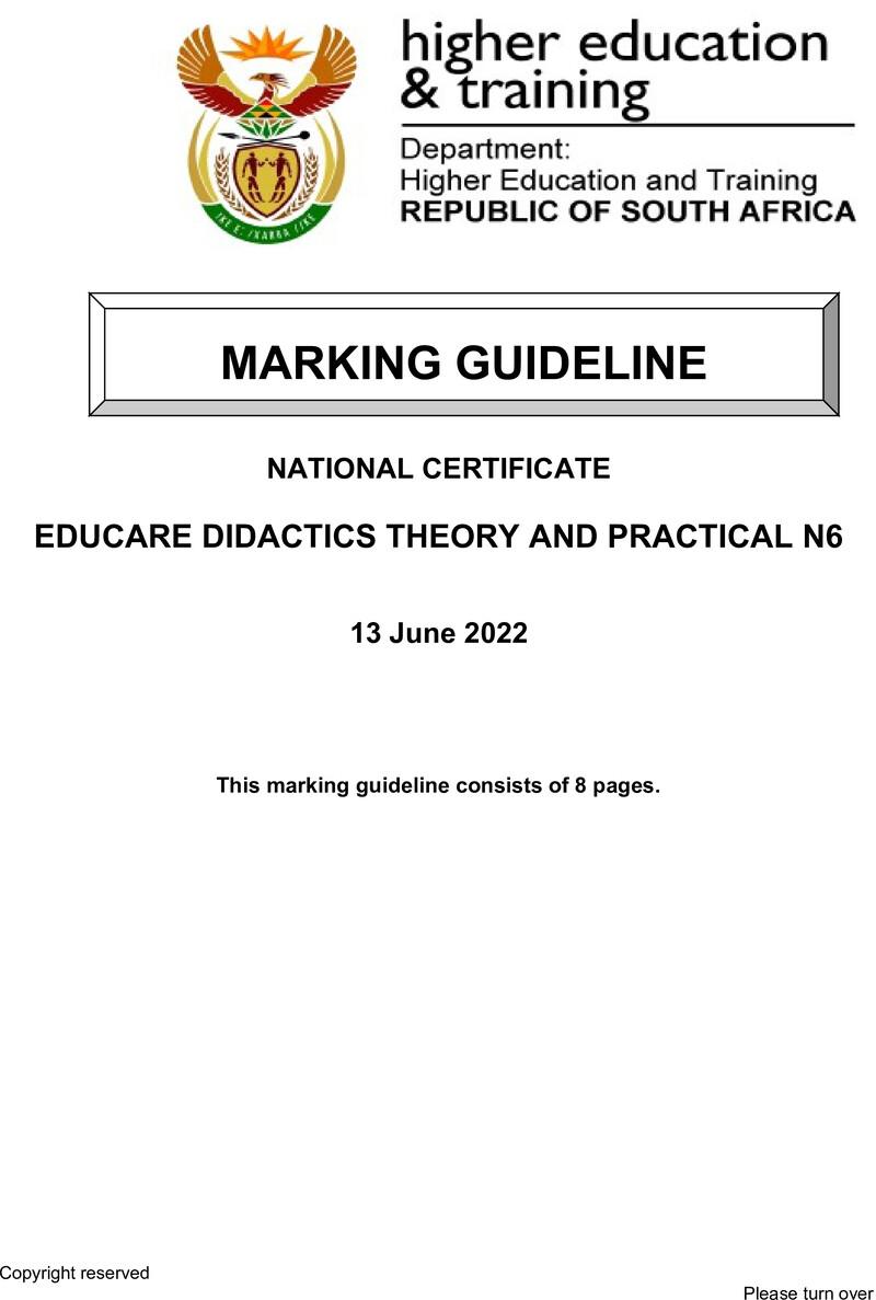 Educare Didatics Theory And Practical N6 Memo June 2022