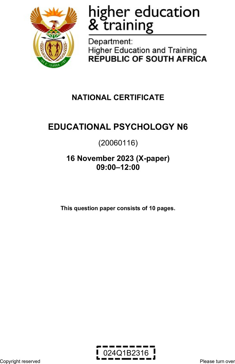 N430 Educational Psychology N6 QP Nov 2023 Final Van Zyl E preview