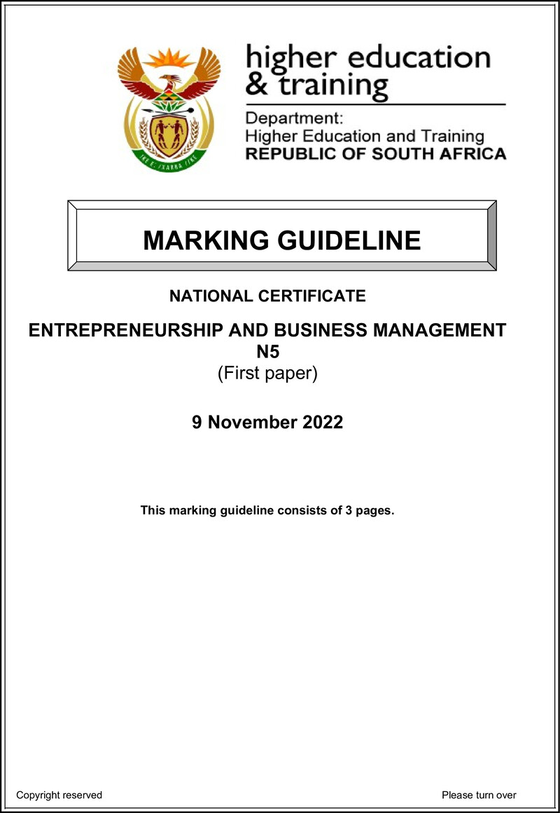 And Business Management N5 P1 Nov MEMO 2022 preview