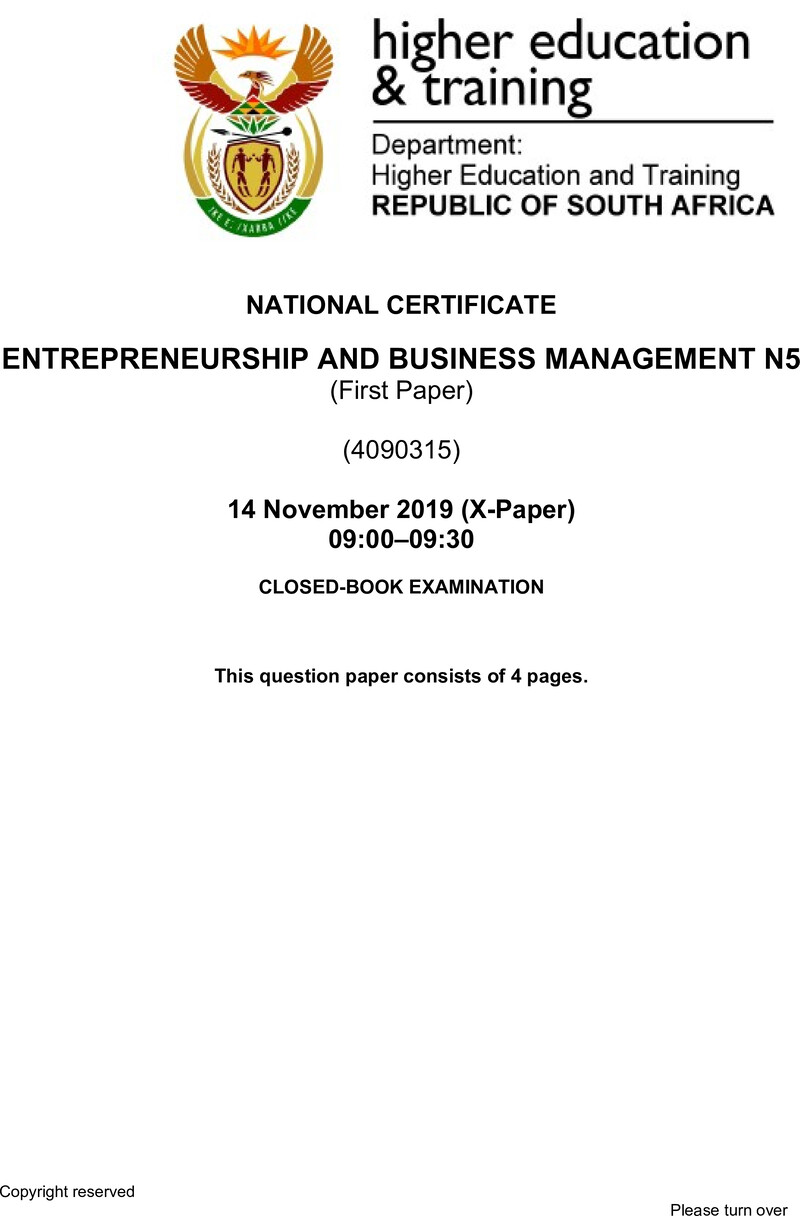 Entrepreneurship And Business Management N5 P1 QP Nov 2019 Edited