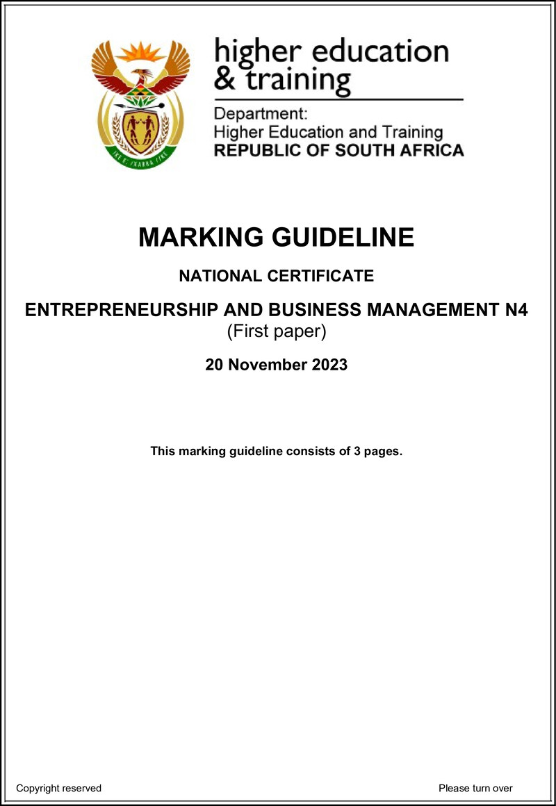 N440 Entrepreneurship And Business Management N4 P1 MEMO Nov 2023 Edited preview