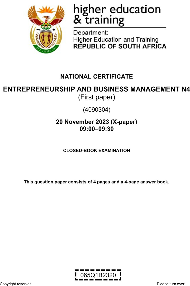 N440 Entrepreneurship And Business Management N4 P1 QP Nov 2023 Edited Gerber preview
