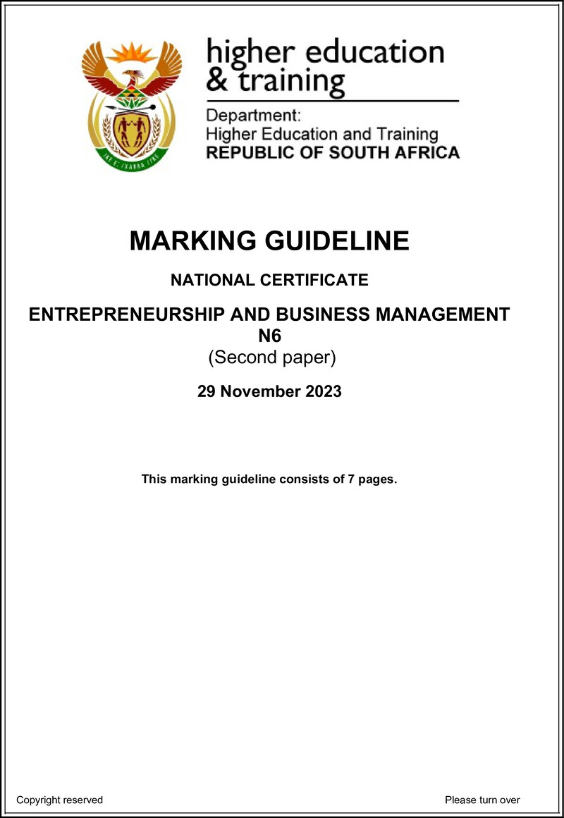N490 Entrepreneurship And Business Management N6 P2 Memo Nov 2023 Edited