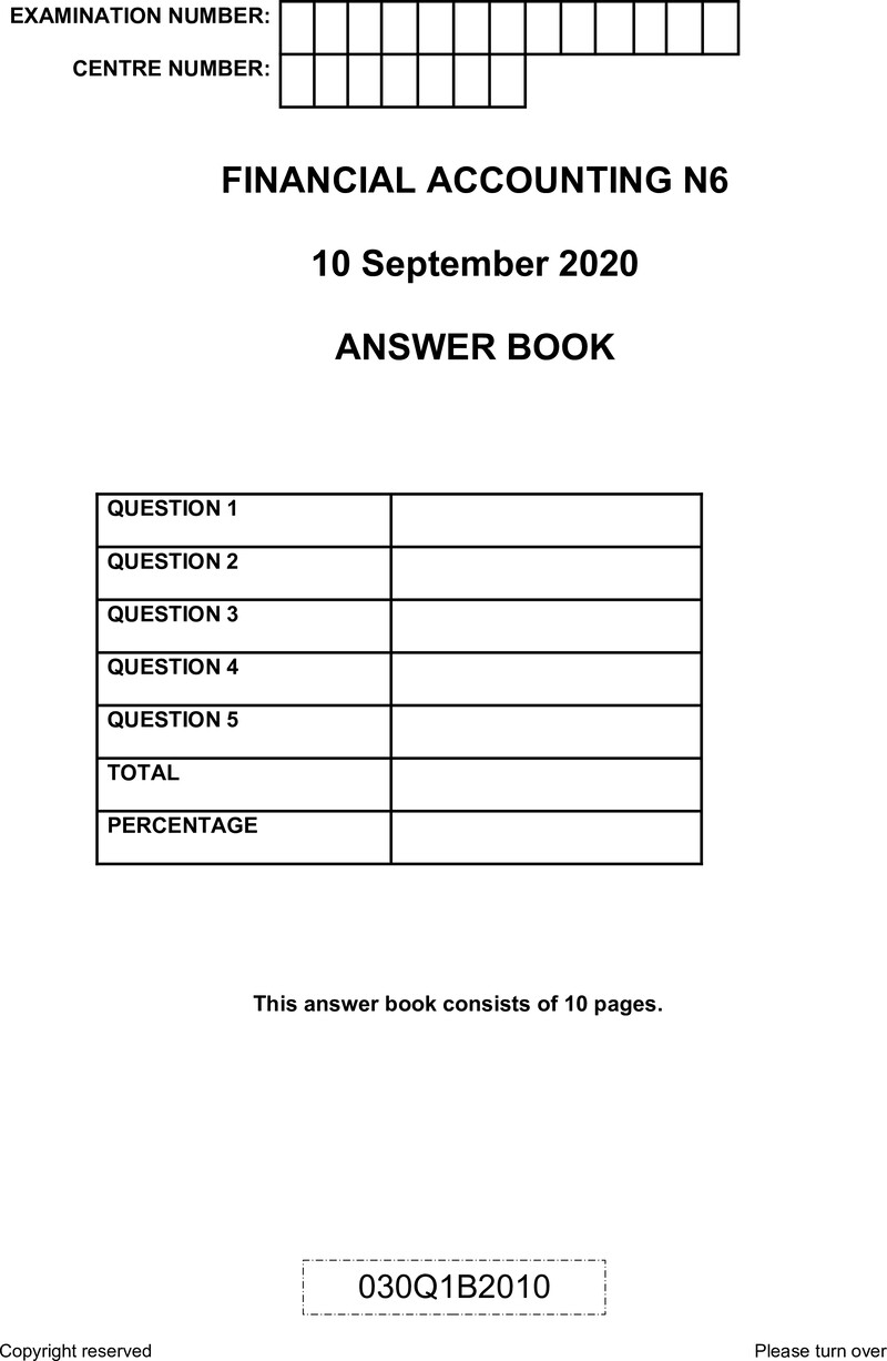 Financial Accounting N6 Answer Book June 2020