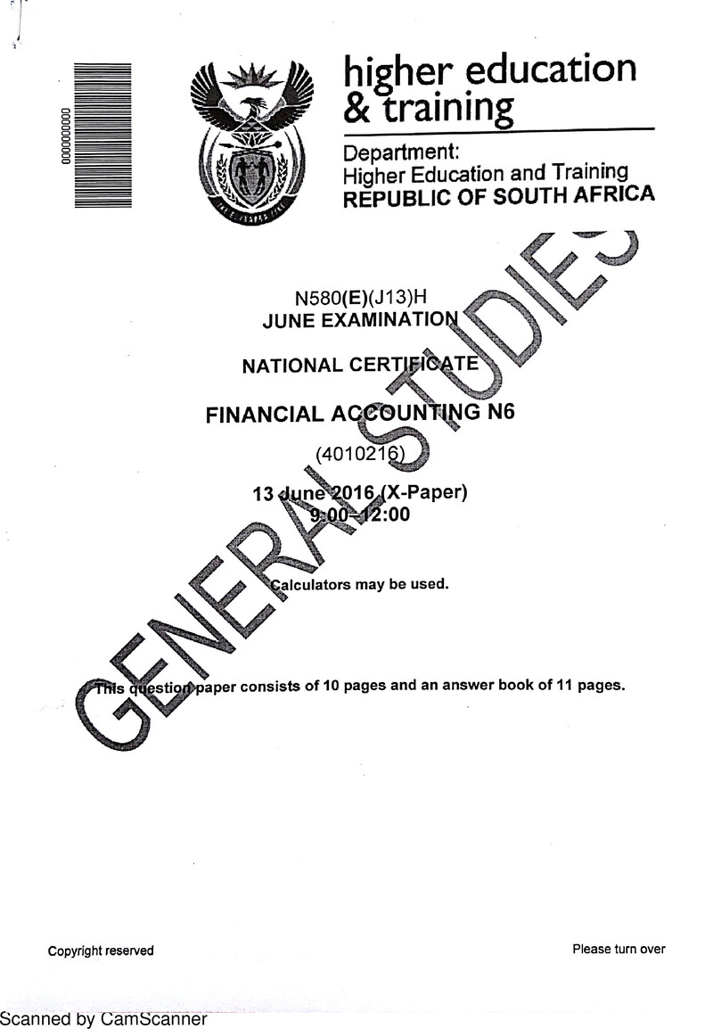 Accounting N6 June 2016 Paper preview